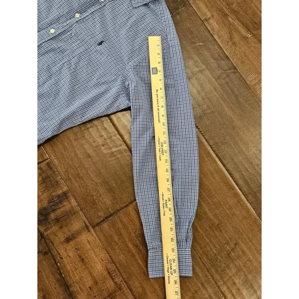 VTG Preppy Polo Ralph Lauren Stanton Classic Fit Blue Micro Check Button Shirt L
